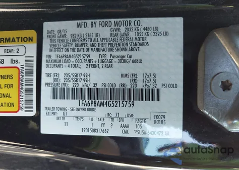 2016 Ford Mustang V6 из США, поврежденный, VIN 1FA6P8AM4G5215759